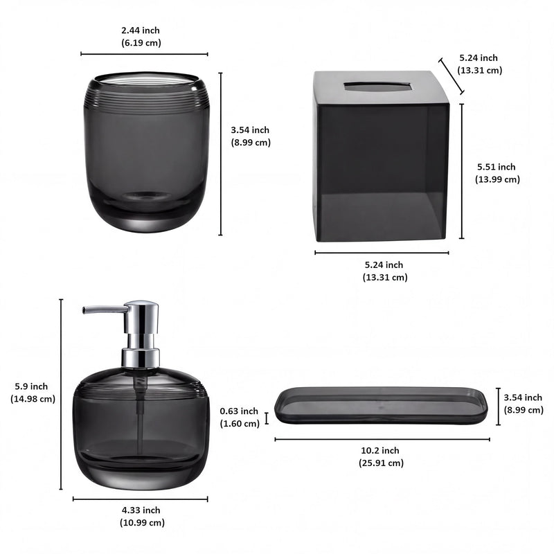 Acrylic Bathroom Set – Modern Bathroom Accessories Kit with Soap Dispenser & Tray