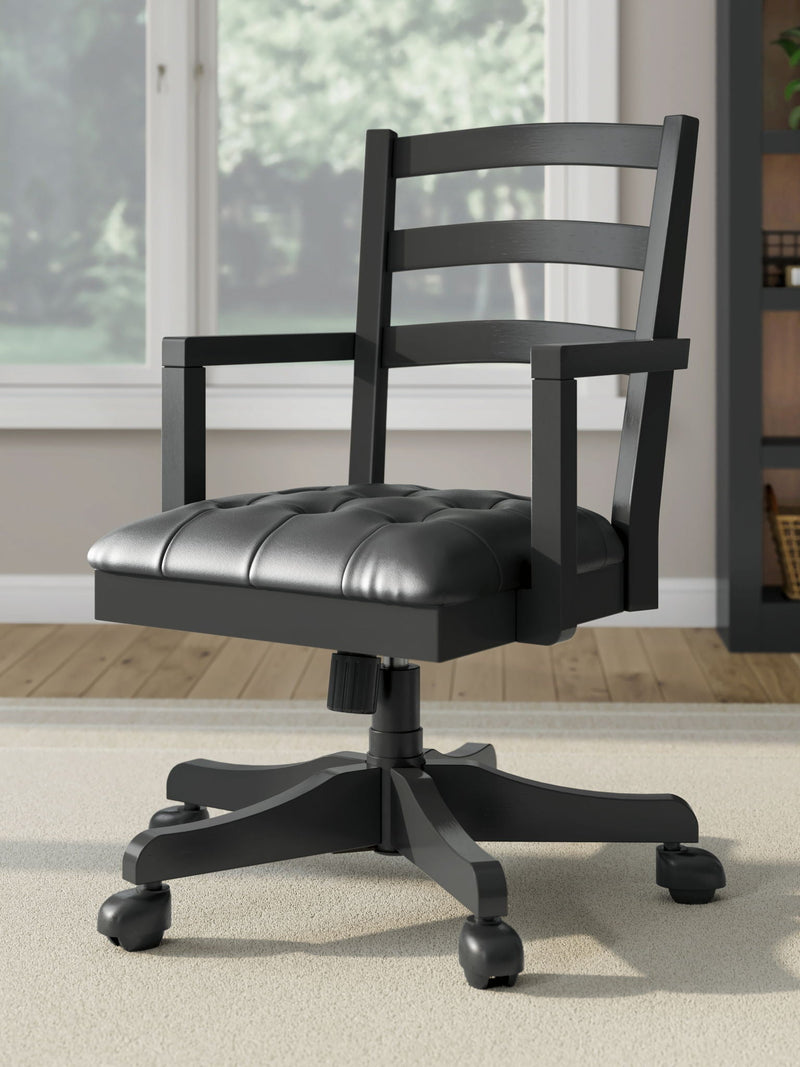 Wildenauer - 4 Pc. - Home Office Desk And Return, Swivel Desk Chair, Bookcase - Brown / Black