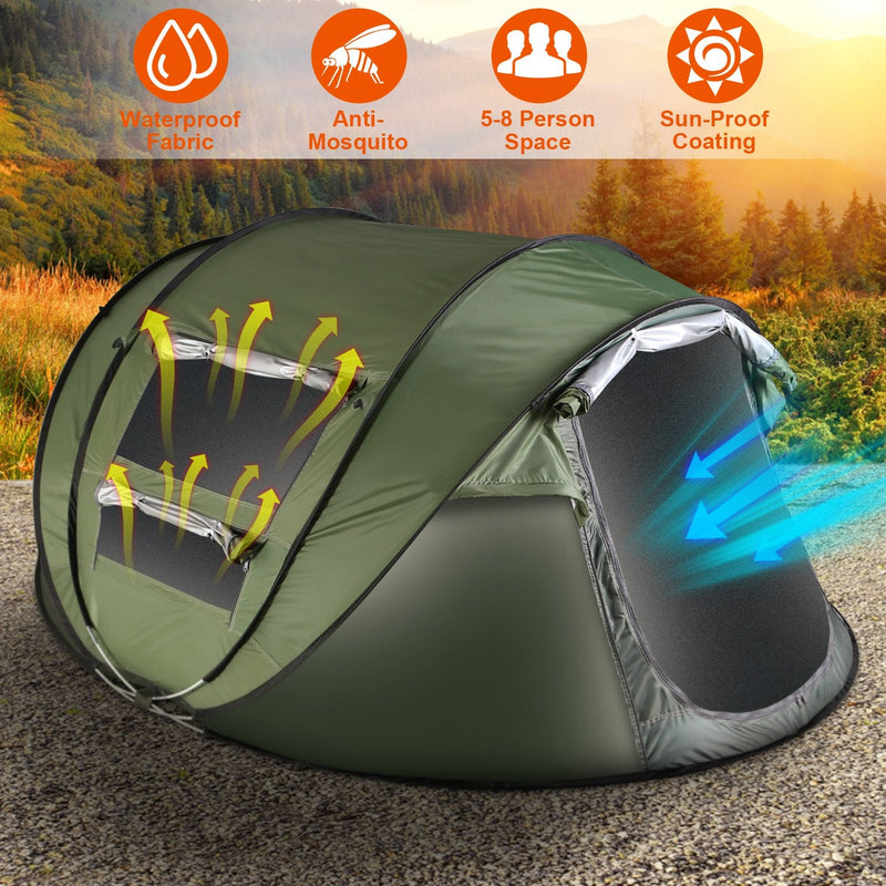 3-4 Person Pop Up Tent Automatic Setup Camping Tent Waterproof Instant Setup Tent with 2 Mosquito Net Windows Carrying Bag for Hiking Climbing Adventu