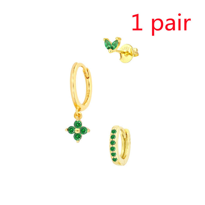 Women's Floral Clover Stacked Earrings Set
