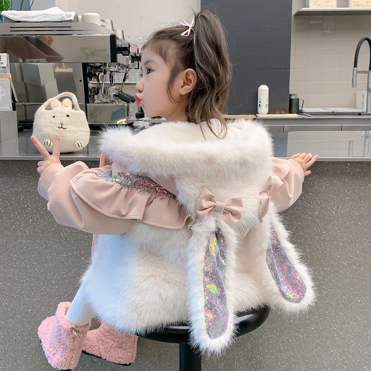 Rabbit Ear Patchwork Coat In Fur