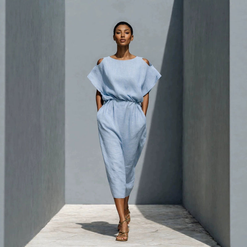 Women's Batwing Sleeve Off-Shoulder Elastic Waist Maxi Dress