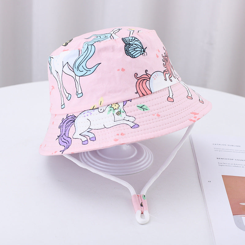 Printed Bucket Hat Cute Car Dinosaur Summer Beach Pure Cotton Fisherman Hat For Babies
