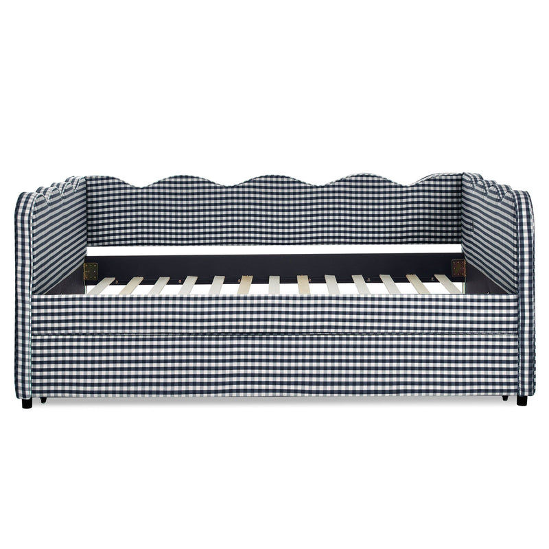 Gingham Daybed With USB Charging Port, Wave-Shaped Design