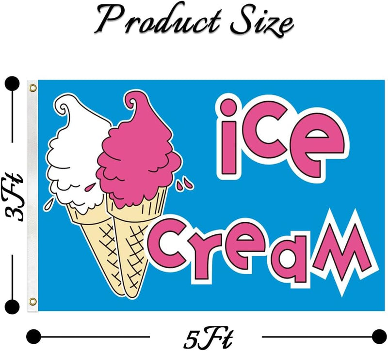 Ice Cream Business Concession Stand Sign Flag 3X5 Ft Food Tent Snack Sign Banner for Outdoor Cafe Bar Decor