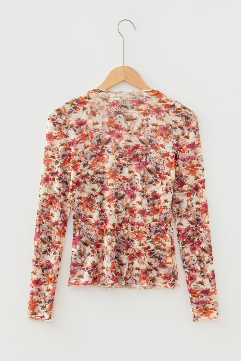 Virginia Floral Print Mesh Long Sleeve Top