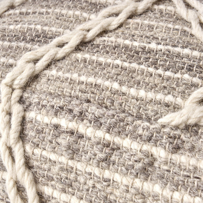 Modern Wool Rope Square Pouf Ottoman Floor Cushion - Gray / Ivory