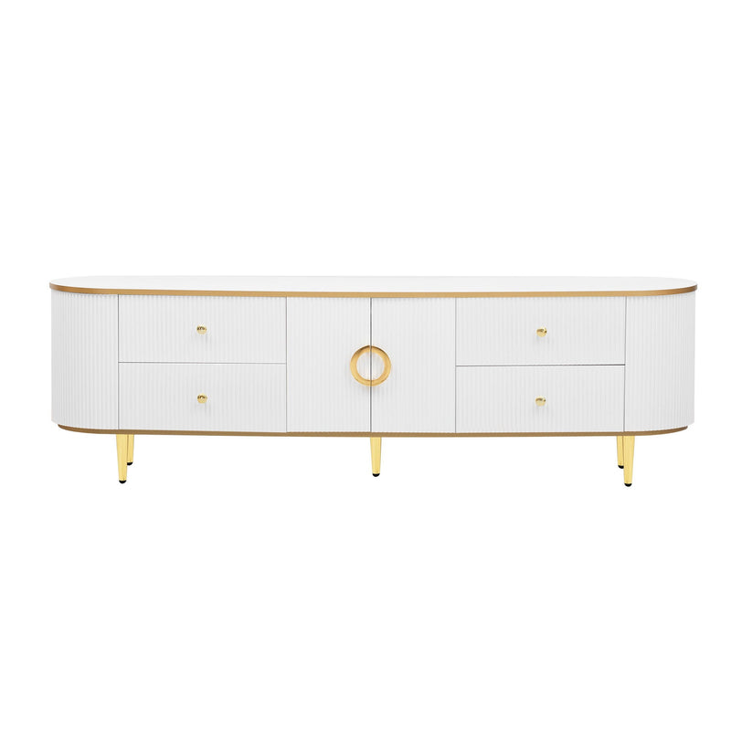 Modern TV Stand For TVs Up To 80", Entertainment Center With 4 Drawers And 1 Cabinet, Wood TV Console Table With And Handles For Living Room - White