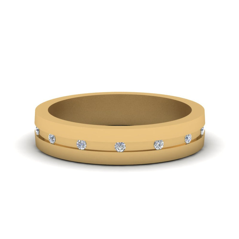 7 MM Flat Diamond Mens Wedding Band