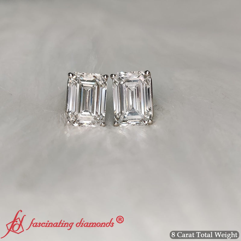 Certified Emerald Cut Diamond Solitaire Stud Earrings
