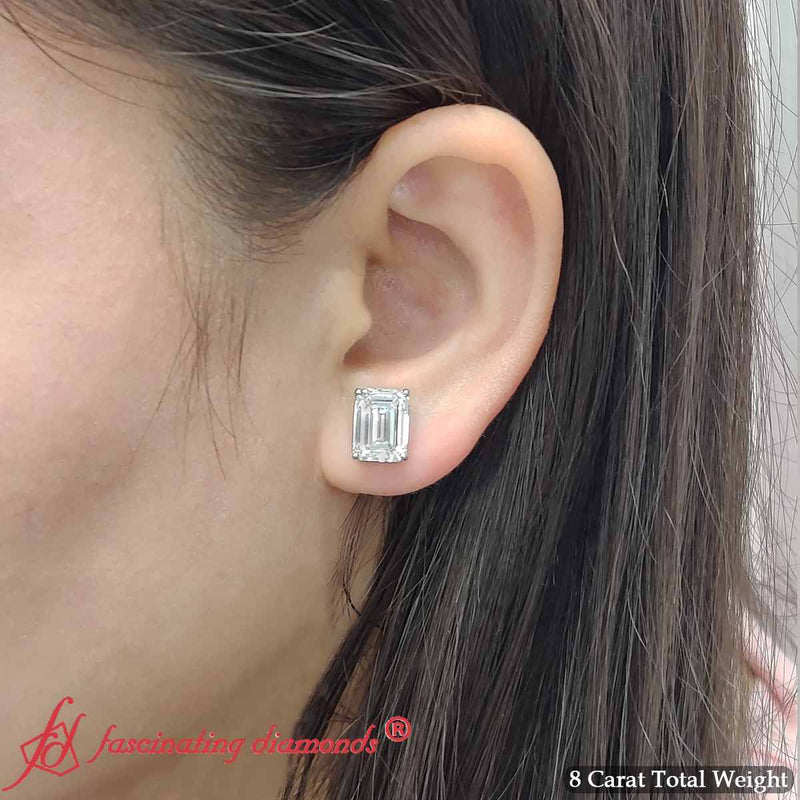 Certified Emerald Cut Diamond Solitaire Stud Earrings