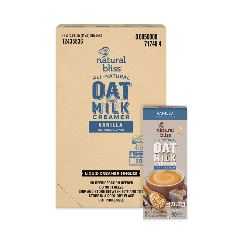 Coffee mate Natural Bliss Dairy Creamers, Vanilla Oatmilk, 0.38 oz Mini Cups, 200/Carton
