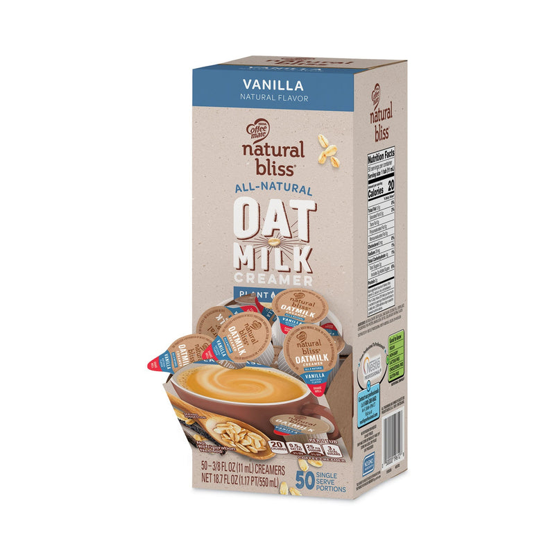 Coffee mate Natural Bliss Dairy Creamers, Vanilla Oatmilk, 0.38 oz, Mini Cups, 50/Box