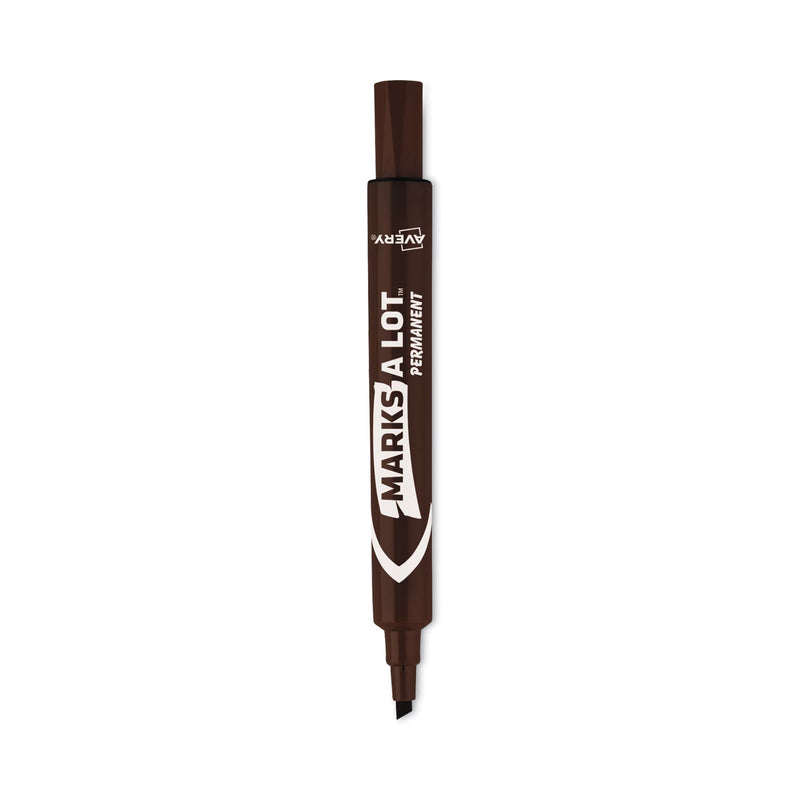 Avery MARKS A LOT Large Desk-Style Permanent Marker, Broad Chisel Tip, Brown, Dozen (8881)