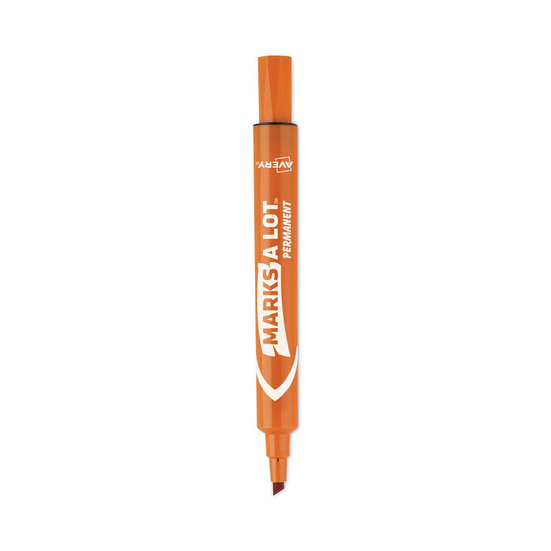 Avery MARKS A LOT Large Desk-Style Permanent Marker, Broad Chisel Tip, Orange, Dozen (8883)