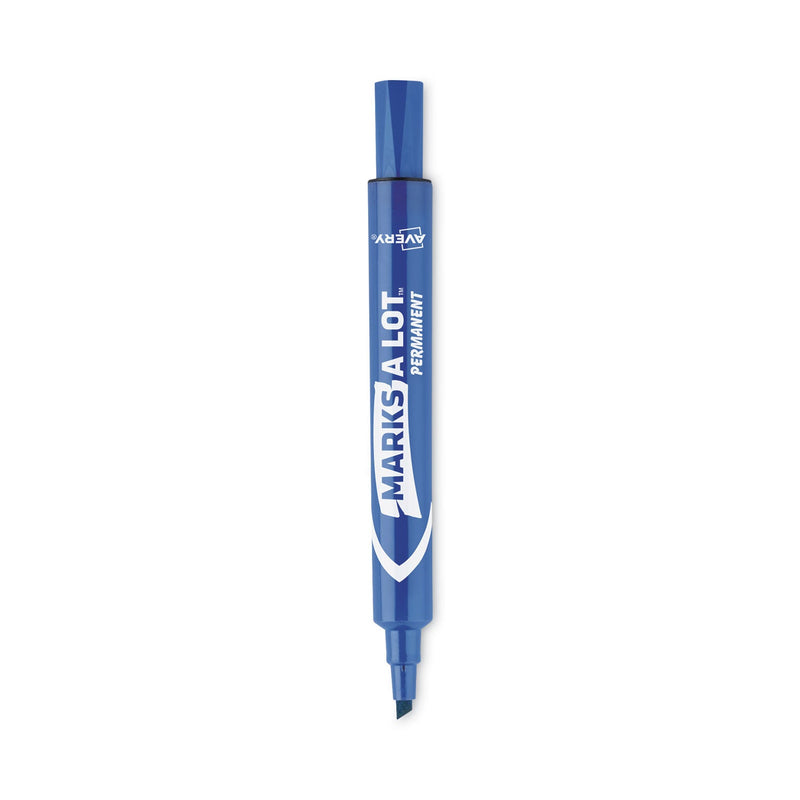 Avery MARKS A LOT Large Desk-Style Permanent Marker, Broad Chisel Tip, Blue, Dozen (8886)