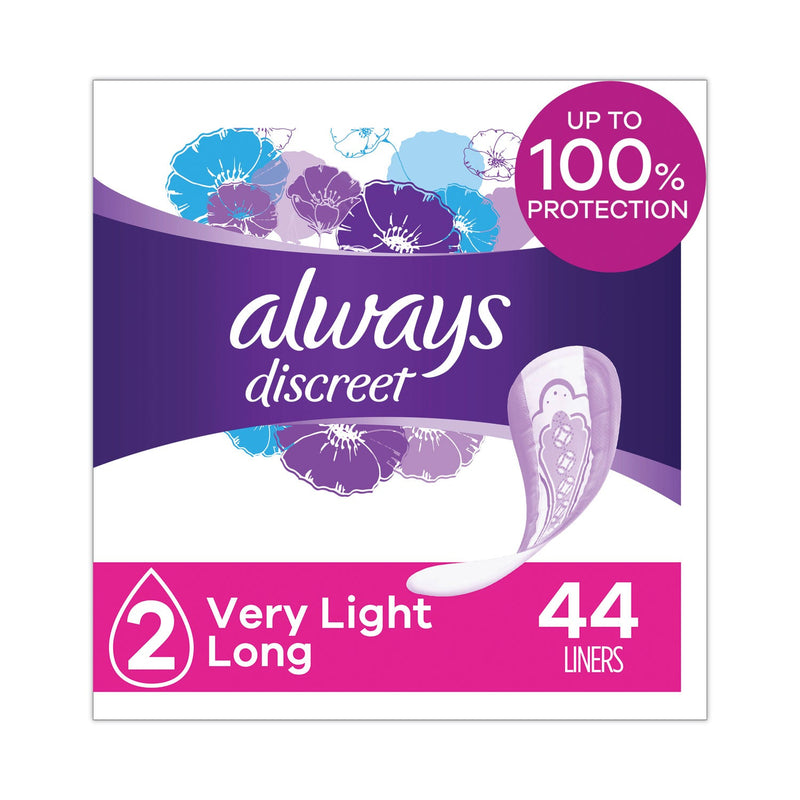 Always Discreet Incontinence Liners, Very Light Absorbency, Long, 44/Pack