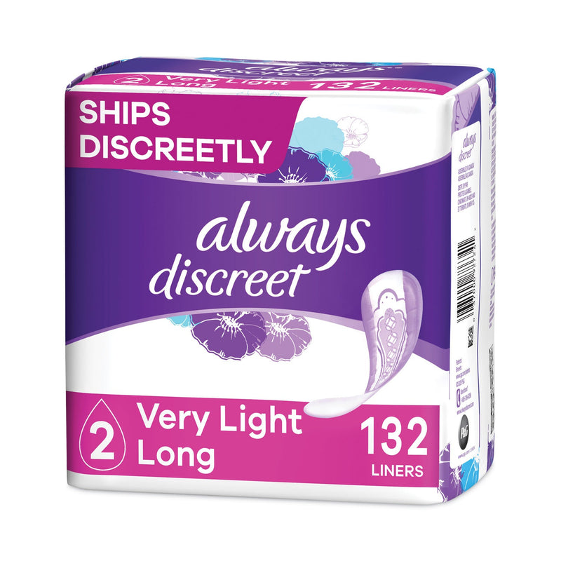 Always Discreet Incontinence Liners, Very Light Absorbency, Long, 44/Pack, 3 Packs/Carton