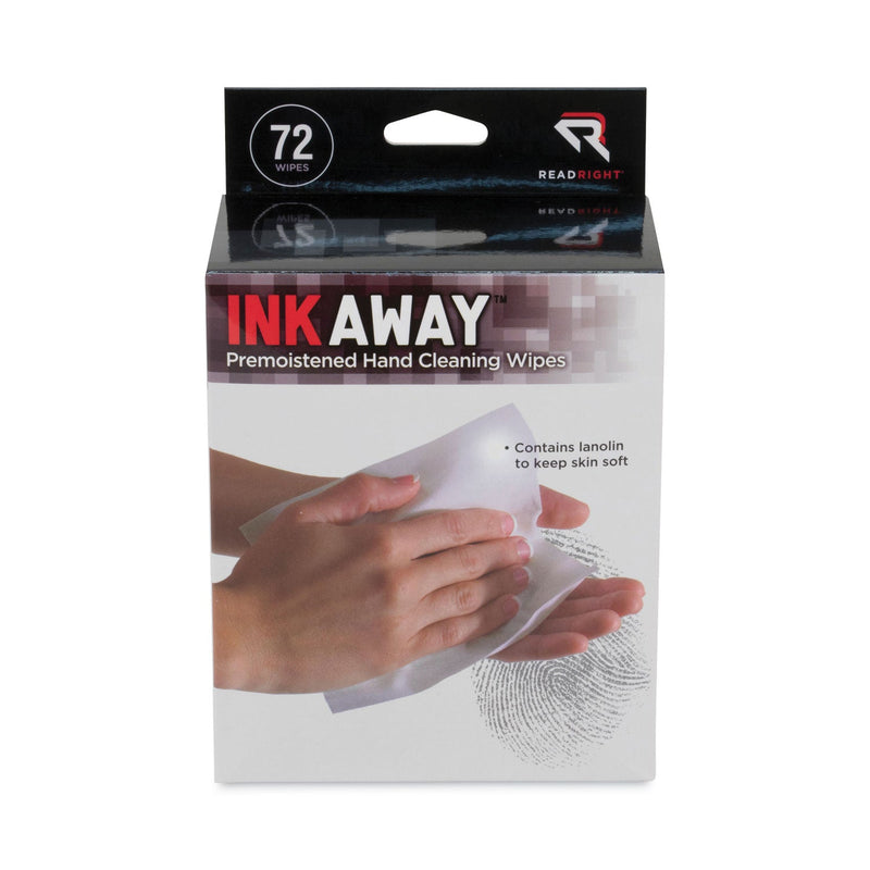 Read Right Ink Away Hand Cleaning Pads, Cloth, 5 x 7, White, 72/Pack