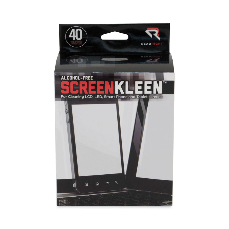 Read Right ScreenKleen Alcohol-Free Wet Wipes, Cloth, 5 x 5, 40/Box