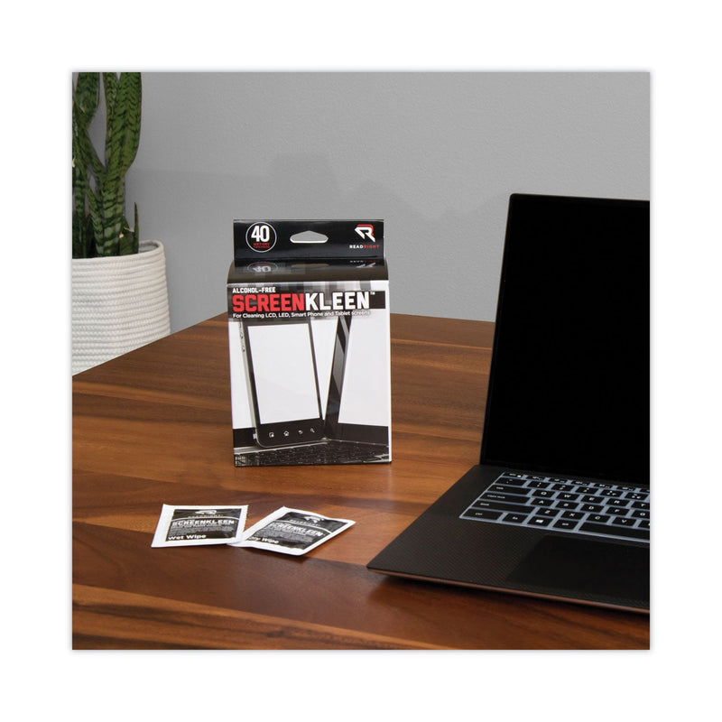 Read Right ScreenKleen Alcohol-Free Wet Wipes, Cloth, 5 x 5, 40/Box