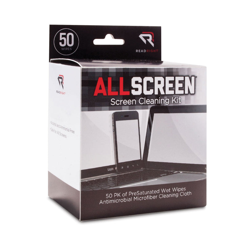 Read Right AllScreen Screen Cleaning Kit, 50 Individually Wrapped Presaturated Wipes, 1 Microfiber Cloth/Box