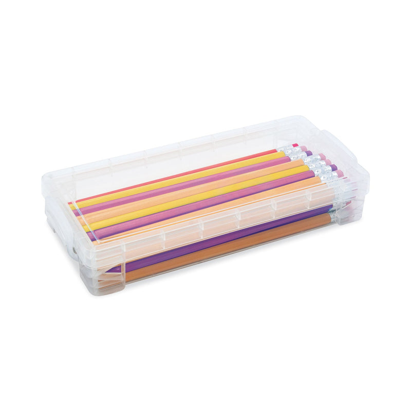 Advantus Super Stacker Pencil Box, Plastic, 8.25 x 3.75 x 1.5, Clear