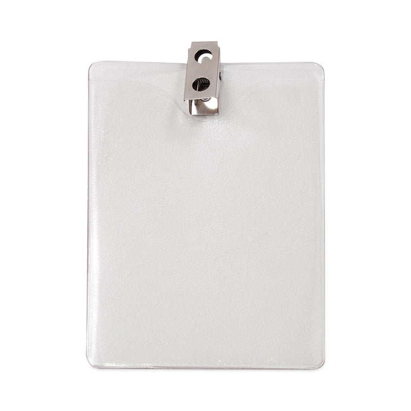 Advantus ID Badge Holders with Clip, Vertical, Clear 3.8" x 4.25" Holder, 3.13" x 3.75" Insert, 50/Pack