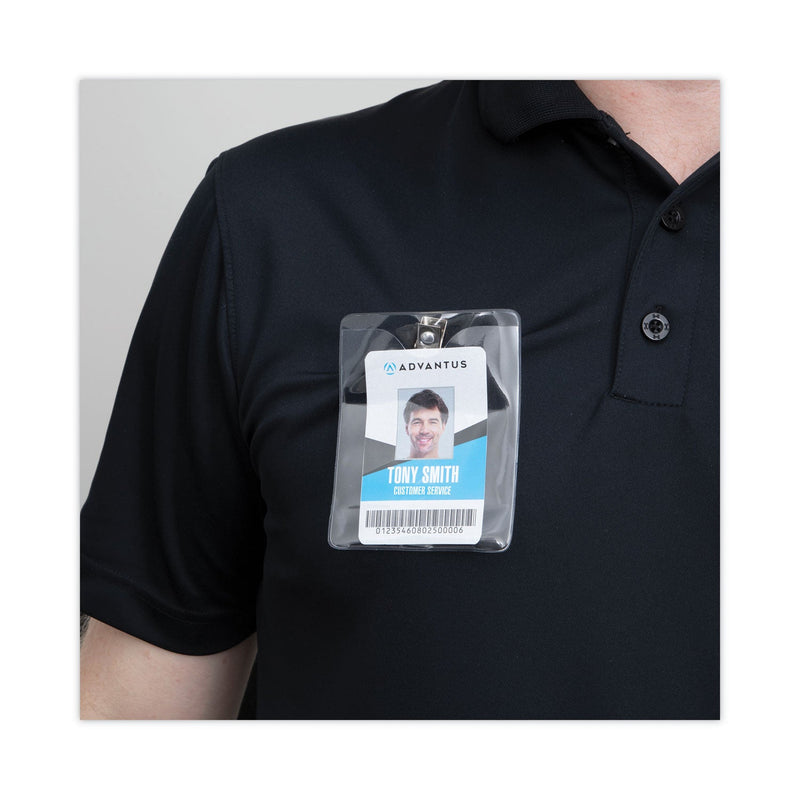 Advantus ID Badge Holders with Clip, Vertical, Clear 3.8" x 4.25" Holder, 3.13" x 3.75" Insert, 50/Pack