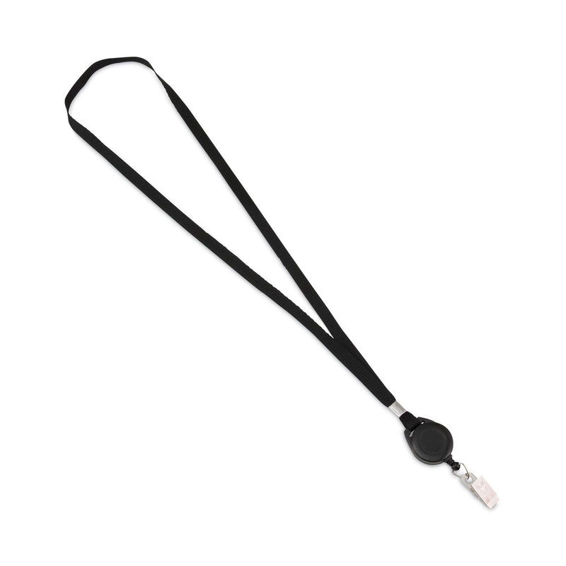 Advantus Lanyards with Retractable ID Reels, Metal Clip Fastener, 34" Long, Black, 12/Pack