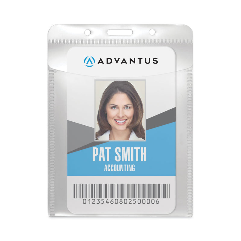 Advantus PVC-Free Badge Holders, Vertical, Clear 3.5" x 5.13" Holder, 3.13" x 4.13" Insert, 50/Pack