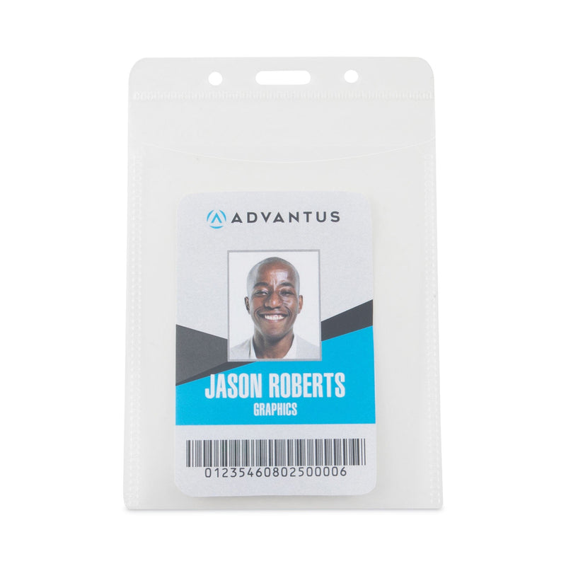 Advantus PVC-Free Badge Holders, Vertical, Clear 3.5" x 5.13" Holder, 3.13" x 4.13" Insert, 50/Pack