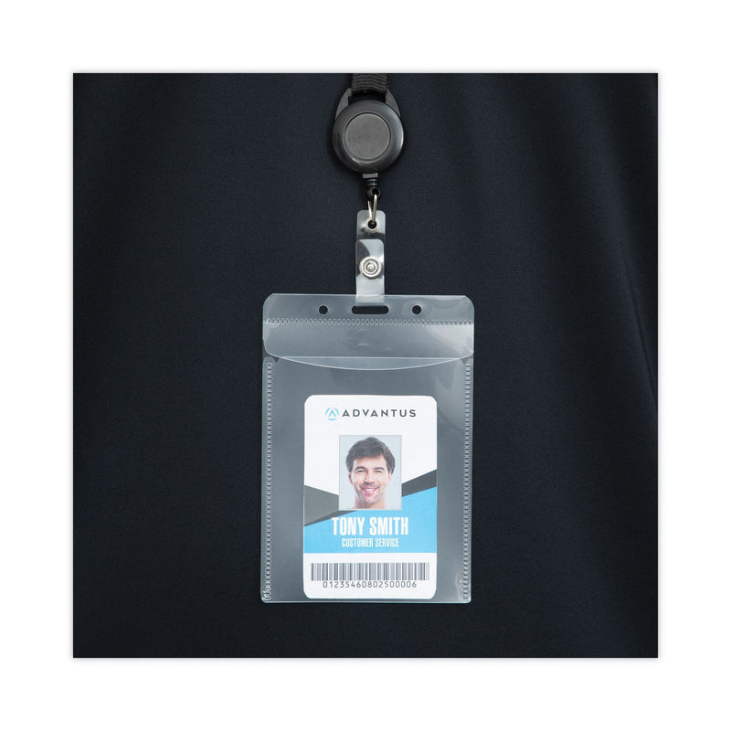 Advantus PVC-Free Badge Holders, Vertical, Clear 3.5" x 5.13" Holder, 3.13" x 4.13" Insert, 50/Pack