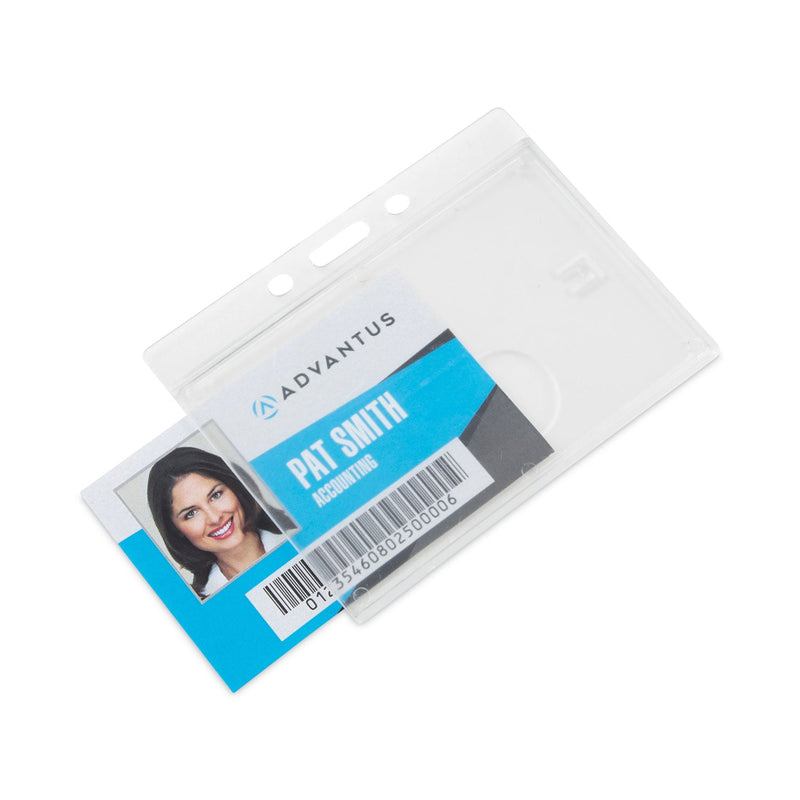 Advantus Frosted One-Card Rigid Badge Holders, Horizontal, Frosted 3.68" x 2.75" Holder, 3.38" x 2.13" Insert, 25/Box