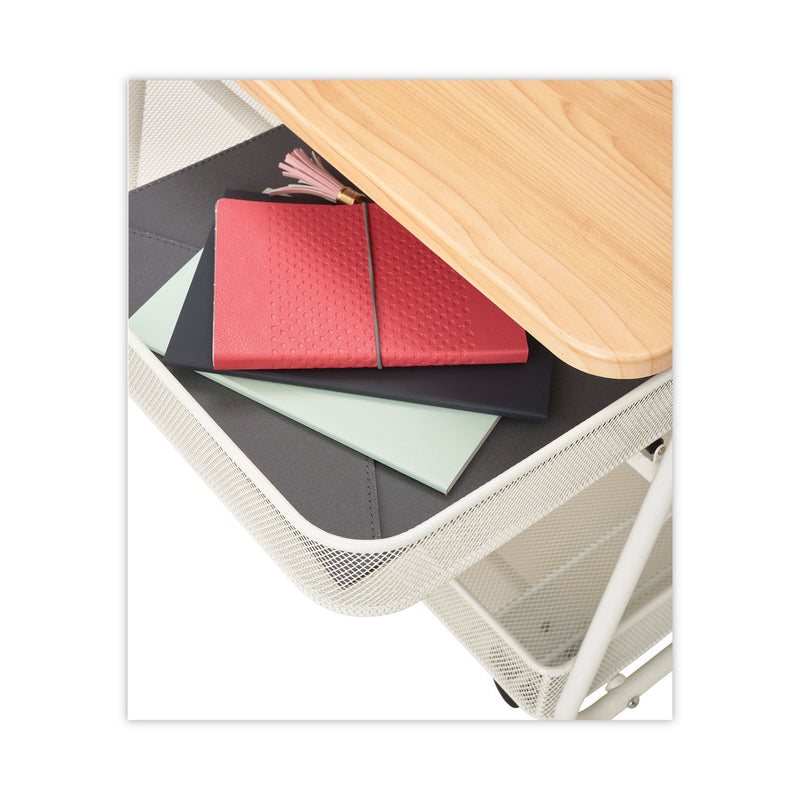 Safco Onyx Under Desk Machine Stand, Metal, 1 Shelf, 1 Drawer, 1 Bin, 100 lb Capacity, 21" x 16" x 17.5", White