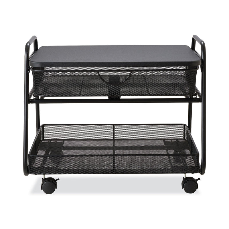 Safco Onyx Under Desk Machine Stand, Metal, 1 Shelf, 1 Drawer, 1 Bin, 100 lb Capacity, 21" x 16" x 17.5", Black