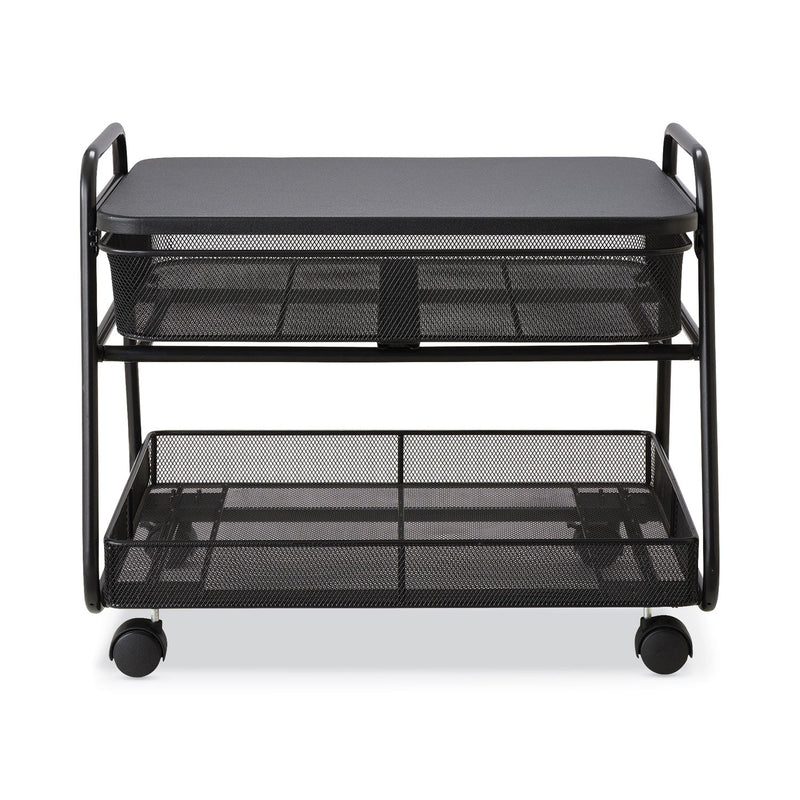 Safco Onyx Under Desk Machine Stand, Metal, 1 Shelf, 1 Drawer, 1 Bin, 100 lb Capacity, 21" x 16" x 17.5", Black