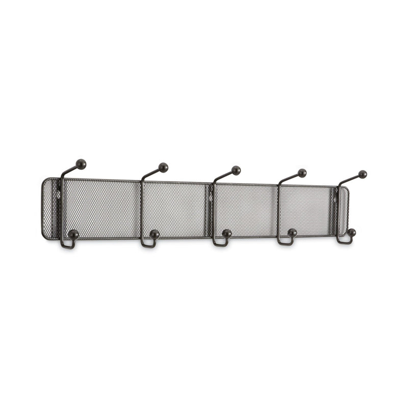 Safco Onyx Mesh Wall Racks, 5 Hook, 26.75w x 3d x 5.5h, Black