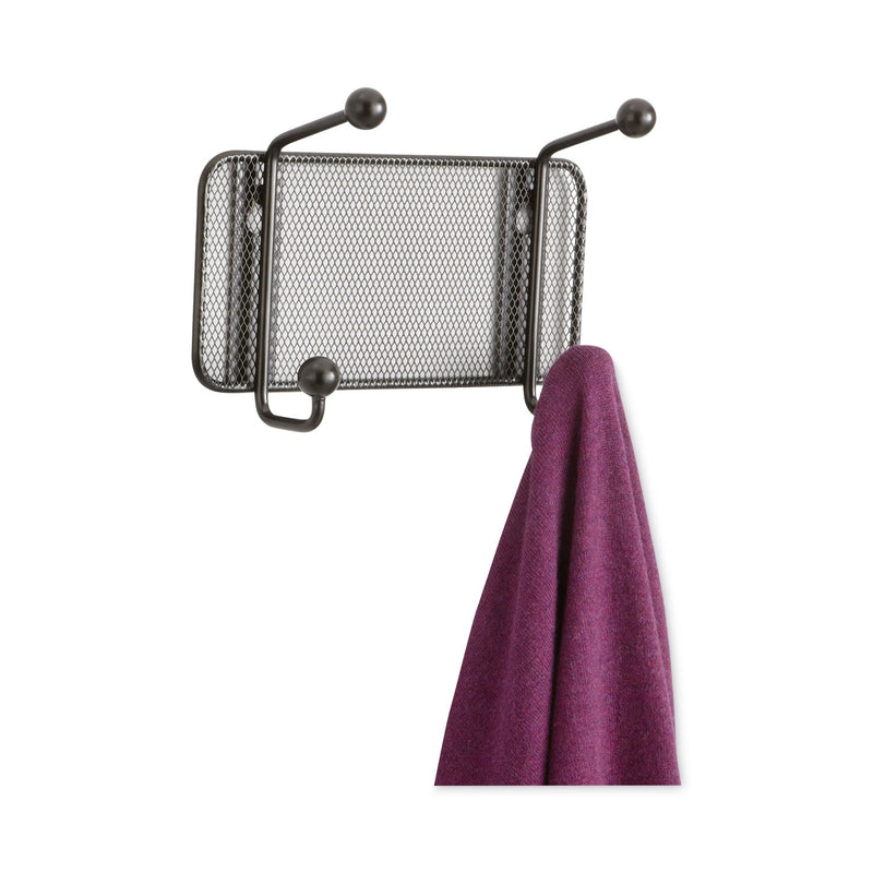 Safco Onyx Mesh Wall Racks, 2-Hook, 8.5w x 3d x 5.5h, Black