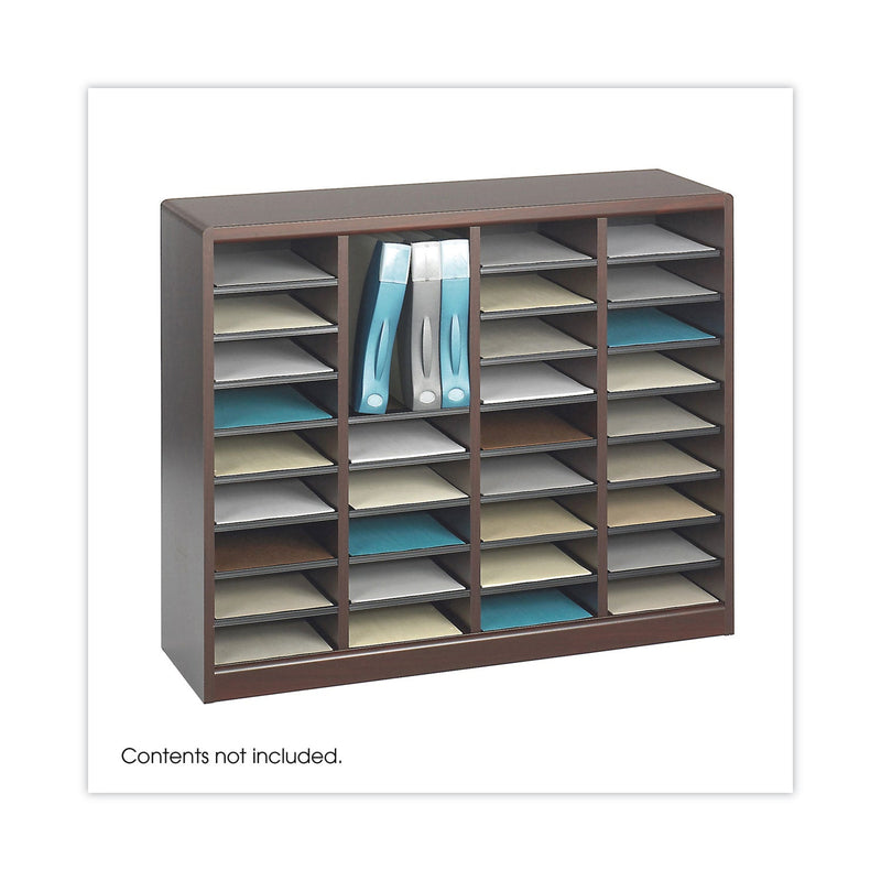 Safco Wood/Fiberboard E-Z Stor Sorter, 36 Compartments, 40 x 11.75 x 32.5, Mahogany