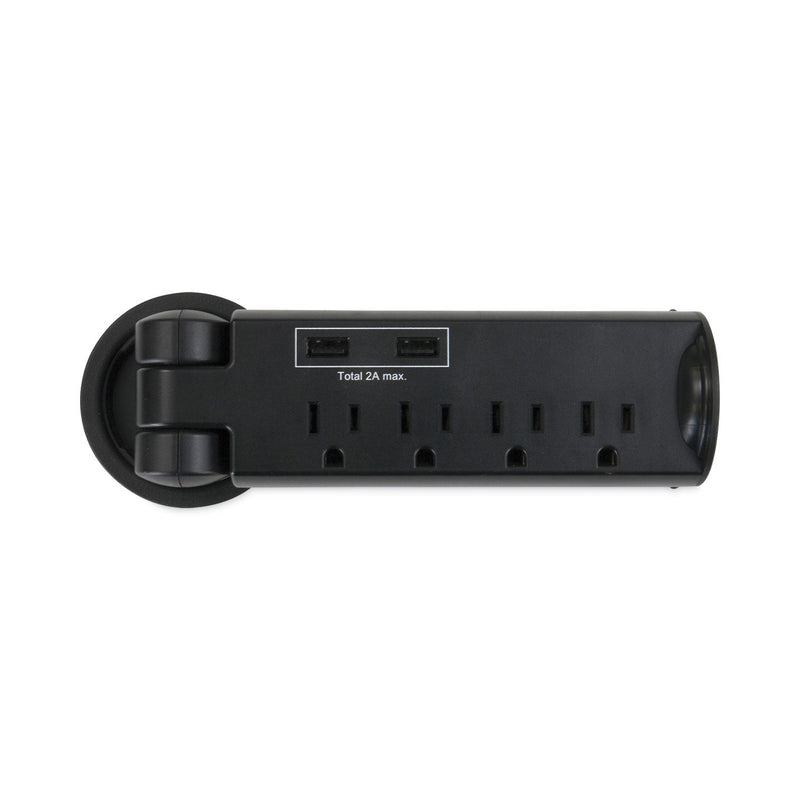 Safco Pull-Up Power Module, 4 Outlets, 2 USB Ports, 8 ft Cord, Black