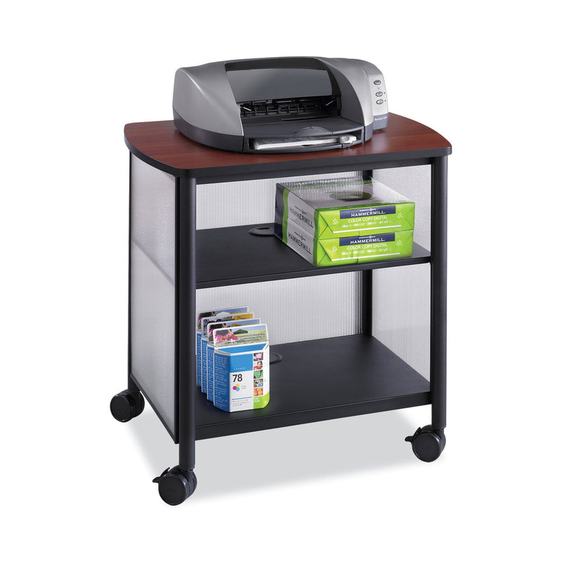 Safco Impromptu Deskside Machine Stand, Metal, 3 Shelves, 100 lb Capacity, 26.25" x 21" x 26.5", Cherry/White/Black