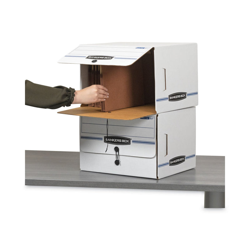 Bankers Box SIDE-TAB Storage Boxes, Letter Files, White/Blue, 12/Carton
