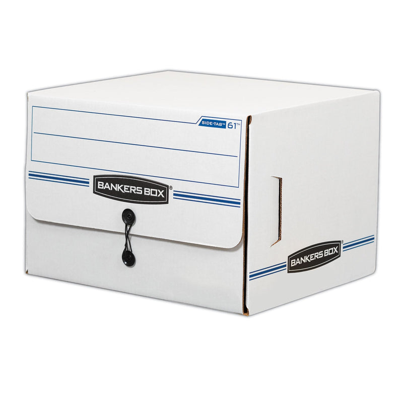 Bankers Box SIDE-TAB Storage Boxes, Letter Files, White/Blue, 12/Carton