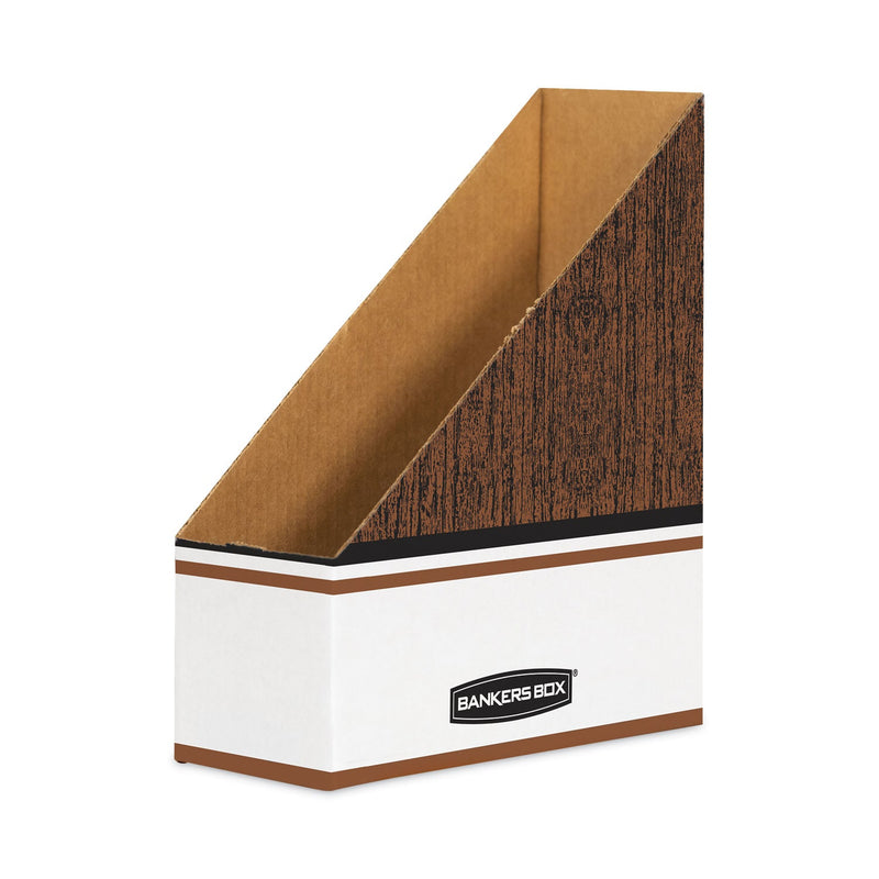 Bankers Box Corrugated Cardboard Magazine File, 4 x 11 x 12.25, Wood Grain, 12/Carton