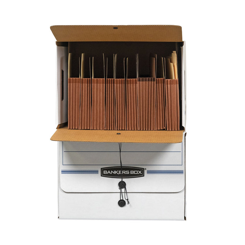 Bankers Box SIDE-TAB Storage Boxes, Letter Files, White/Blue, 12/Carton