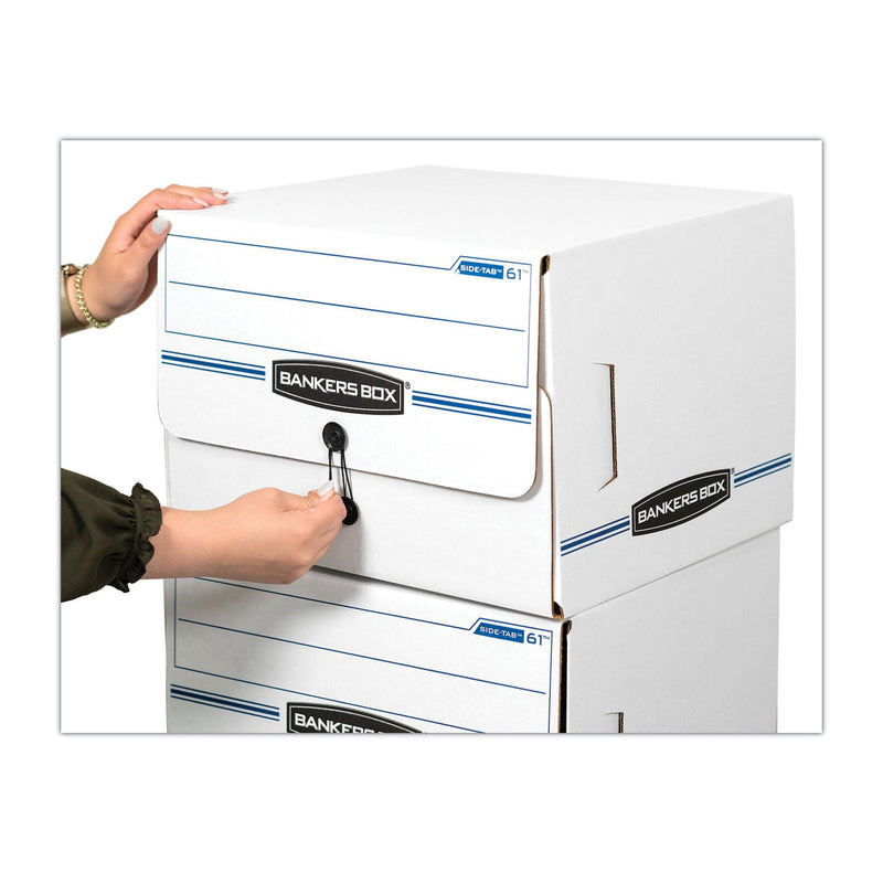 Bankers Box SIDE-TAB Storage Boxes, Letter Files, White/Blue, 12/Carton