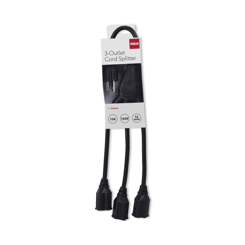 RCA Three-Outlet Cord Splitter, 18", 13 A, Black