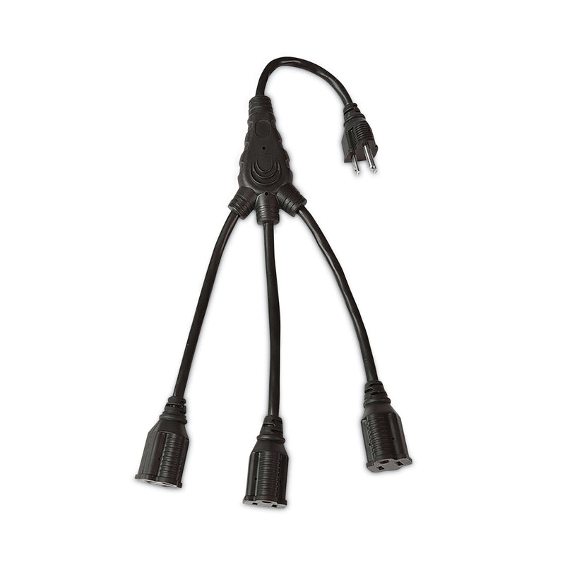 RCA Three-Outlet Cord Splitter, 18", 13 A, Black