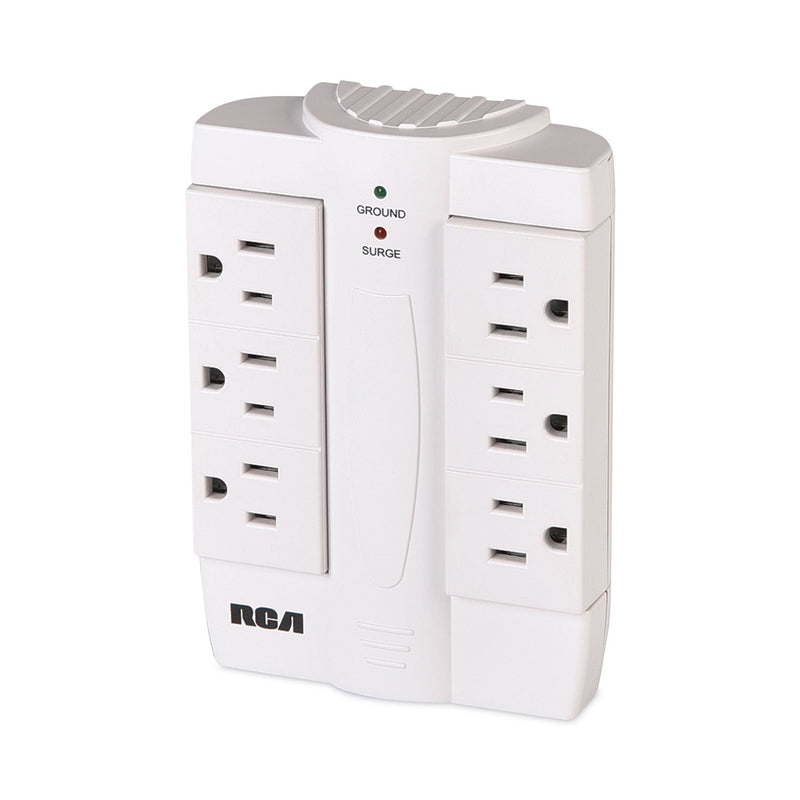 RCA 6 Outlet Swivel Surge Protector, 6 AC Outlets, 1,200 J, White